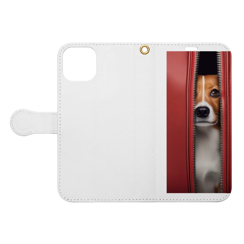 YUTO1126のジッパーから覗く犬 Book-Style Smartphone Case:Opened (outside)