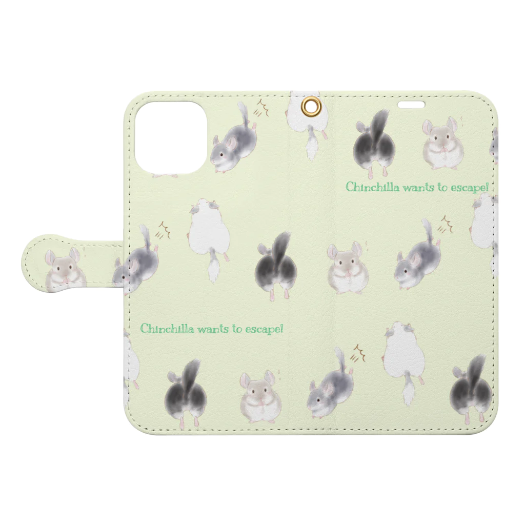 ぽこじろう雑貨店  mili mili (ミリミリ)の脱走したいチンチラたち。 Book-Style Smartphone Case:Opened (outside)