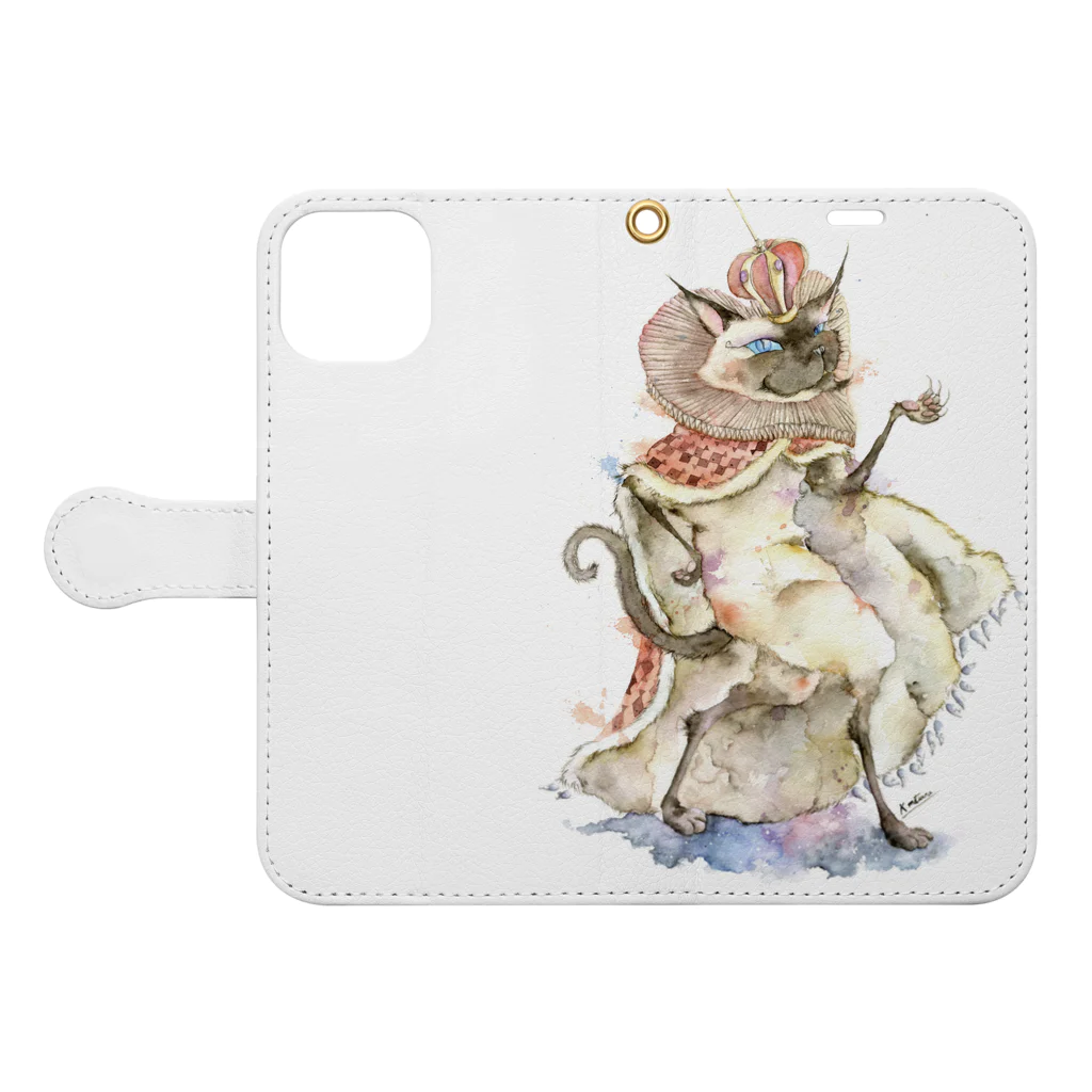 スーパーファンタジー絵描き　松野和貴の猫の王 Book-Style Smartphone Case:Opened (outside)