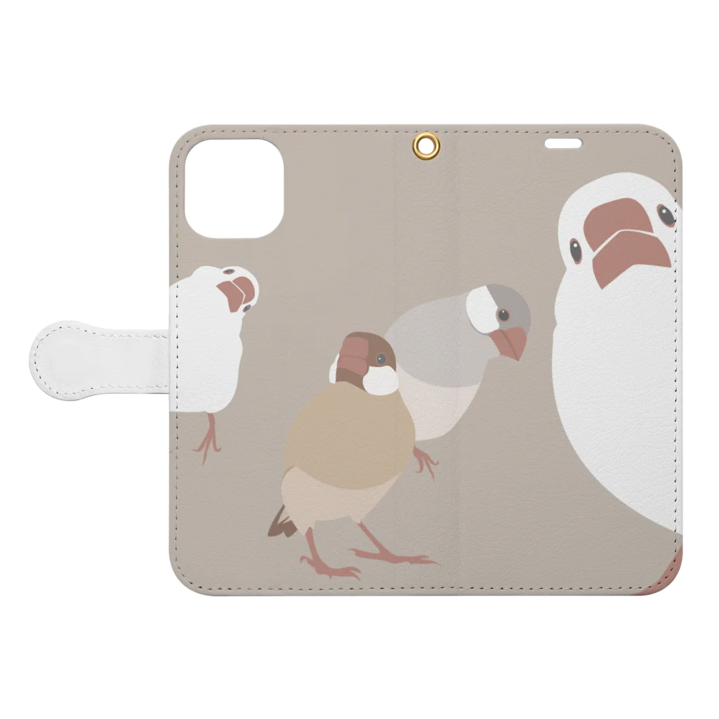 文鳥株式☆会社の文鳥さんがこっち見てる Book-Style Smartphone Case:Opened (outside)