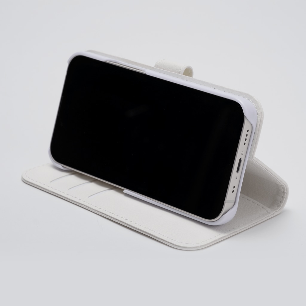 かわいいもののおみせ　いそぎんちゃくのお魚にゃーvar.3もふもふ　灰猫　グリーン　ダイヤ柄　上下白ライン　肉球マーク付き Book-Style Smartphone Case :used as a stand