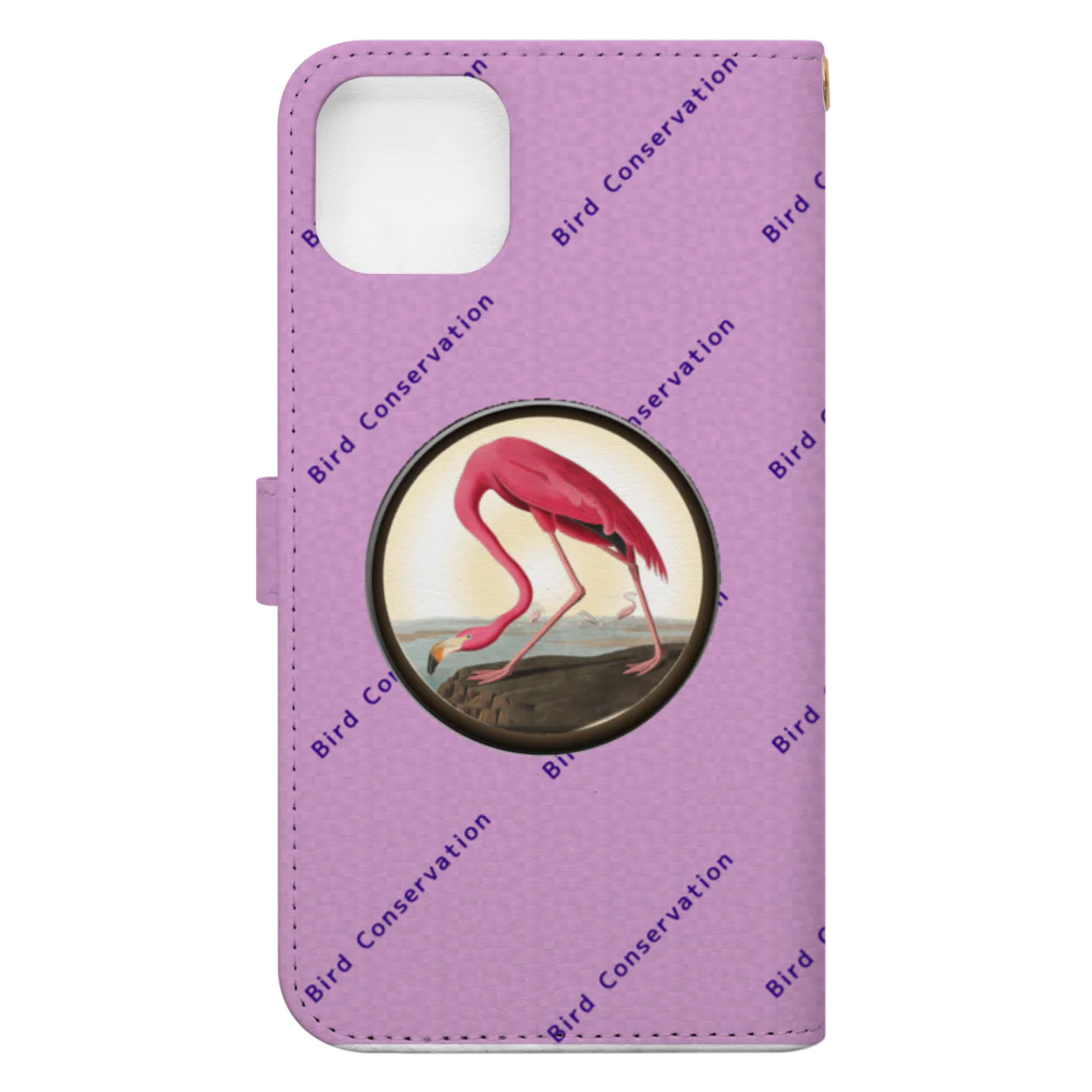 アニマル四字熟語の野鳥保護　手帳型スマホケース　Pink「Bird conservation」 Book-Style Smartphone Case :back
