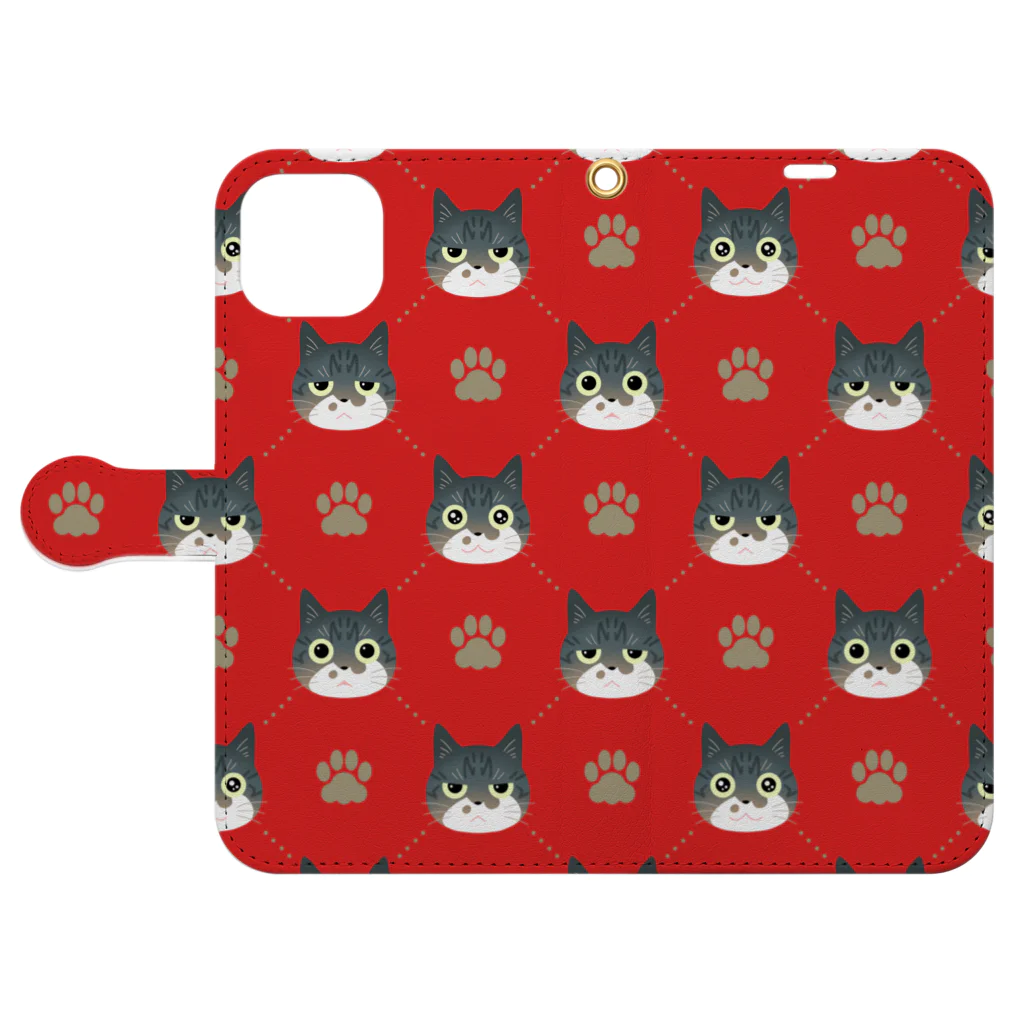 サバ白雑種猫のなめこちゃん屋のなめこパターン（赤） Book-Style Smartphone Case:Opened (outside)