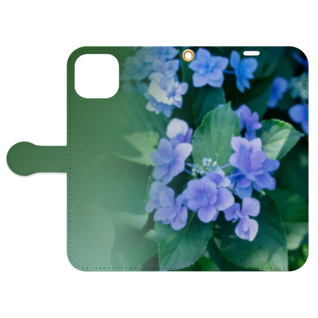 akane_art（茜音工房）の花フォト(アジサイ/緑） Book-Style Smartphone Case:Opened (outside)