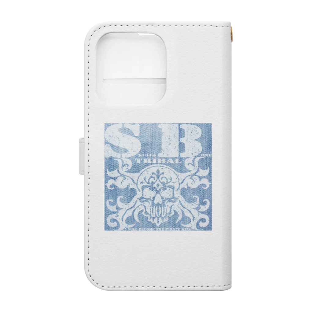 Ａ’ｚｗｏｒｋＳのSKULL&BONE TRIBAL GRUNGE WHT ON DENIM Book-Style Smartphone Case :back