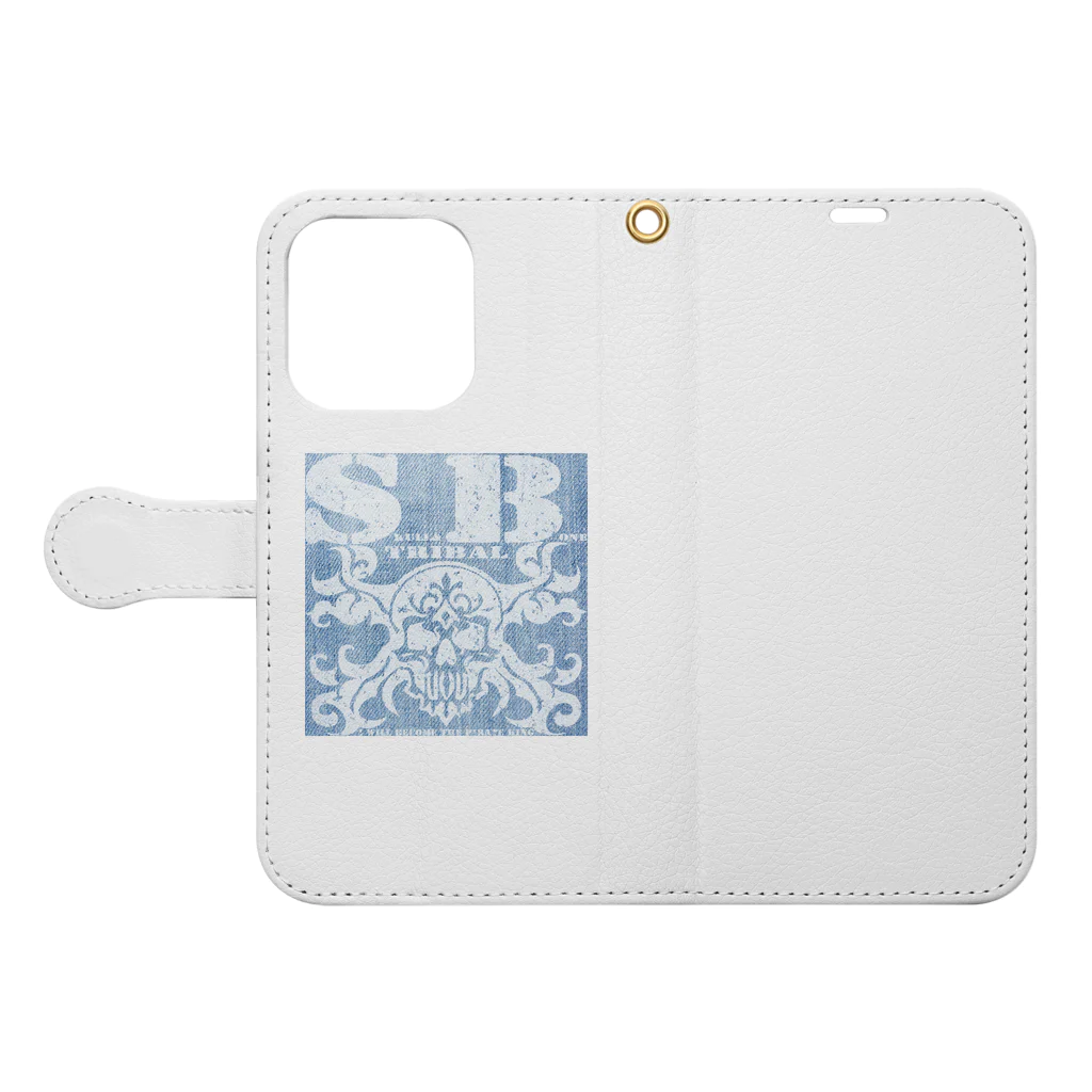 Ａ’ｚｗｏｒｋＳのSKULL&BONE TRIBAL GRUNGE WHT ON DENIM Book-Style Smartphone Case:Opened (outside)