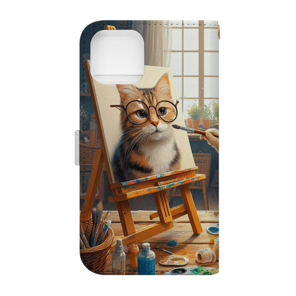 ニャーちゃんショップのネコを描くネコ Book-Style Smartphone Case :back