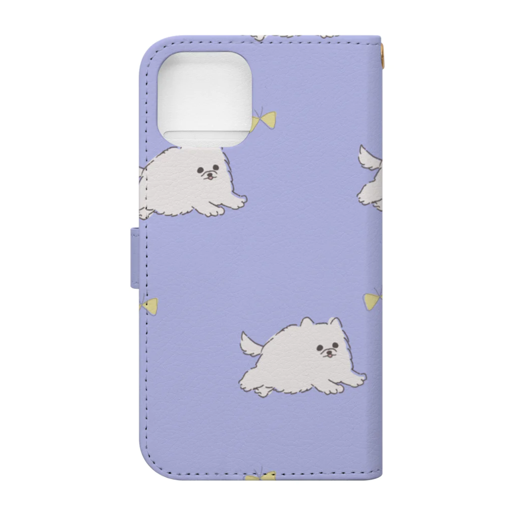 F_Illust_shopのモッフモフの白ぽめちゃん　蝶々を追いかける Book-Style Smartphone Case :back