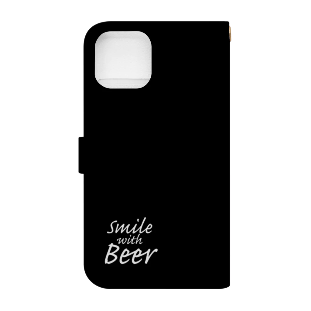 ビールとアート TM-3 Designの名画 × BEER（モナ・リザ）白線画-ブラック Book-Style Smartphone Case :back