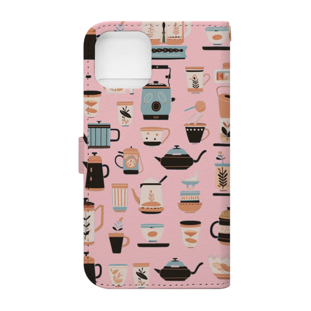 rinnekotiのcoffee pot (pink) 手帳型スマホケースの裏面