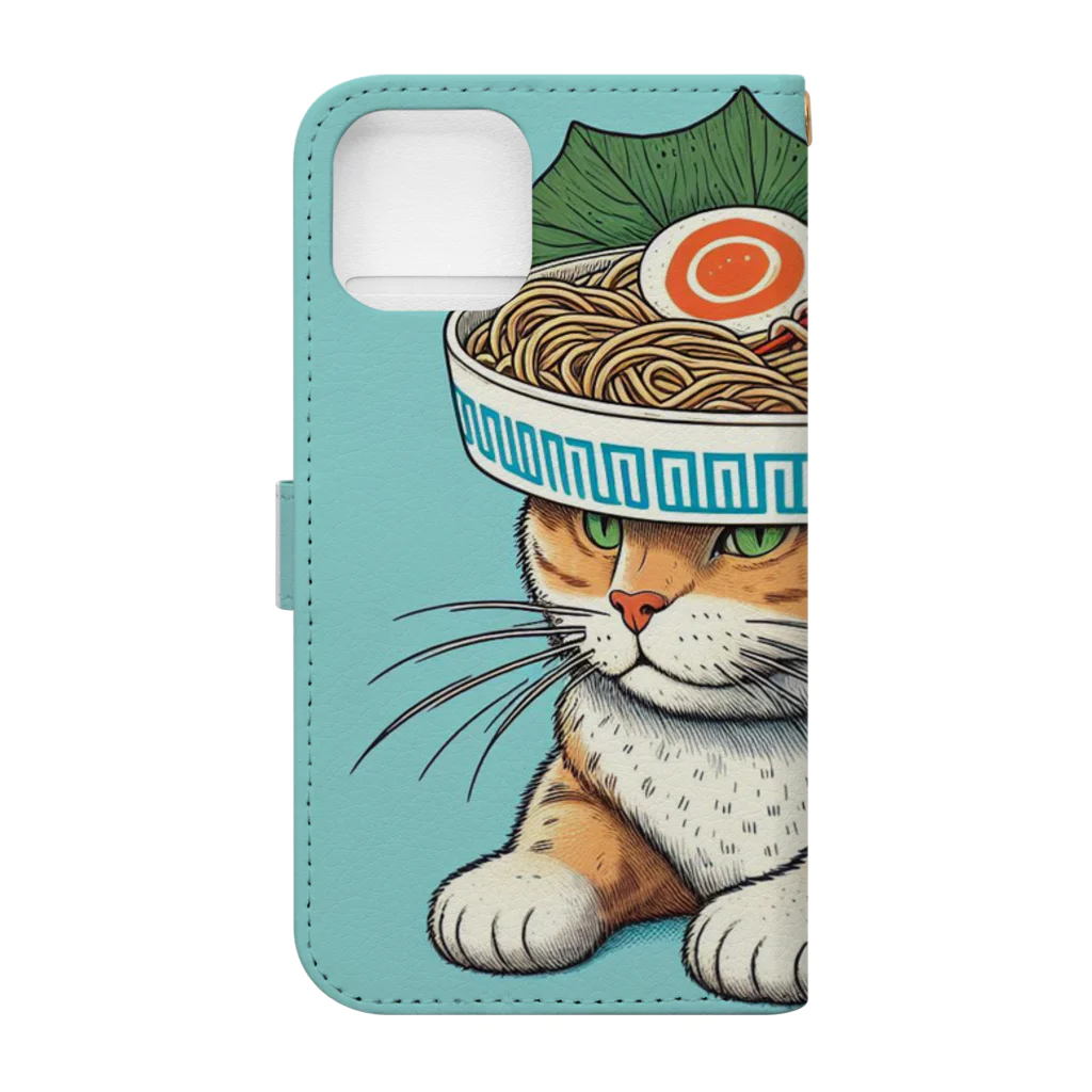 ベルギービールバー麦酒本舗公式グッズのラーメン猫 Book-Style Smartphone Case :back