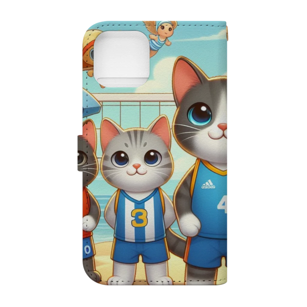 【volleyball online】の猫好きのみなさん必見！愛らしい猫のバレーボールグッズ Book-Style Smartphone Case :back