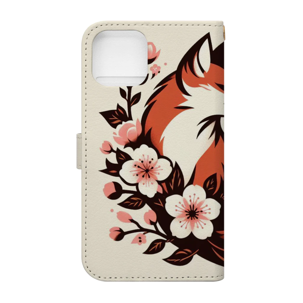 bigbamboofamilyの和×桜×狐(背景ありVer.) Book-Style Smartphone Case :back