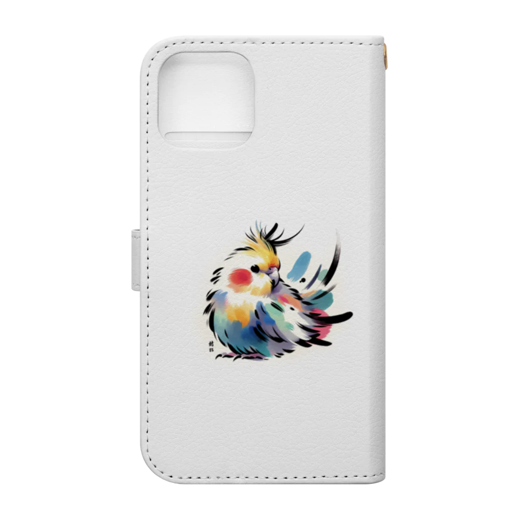 ゆるきゃら製作所の水墨インコ Book-Style Smartphone Case :back