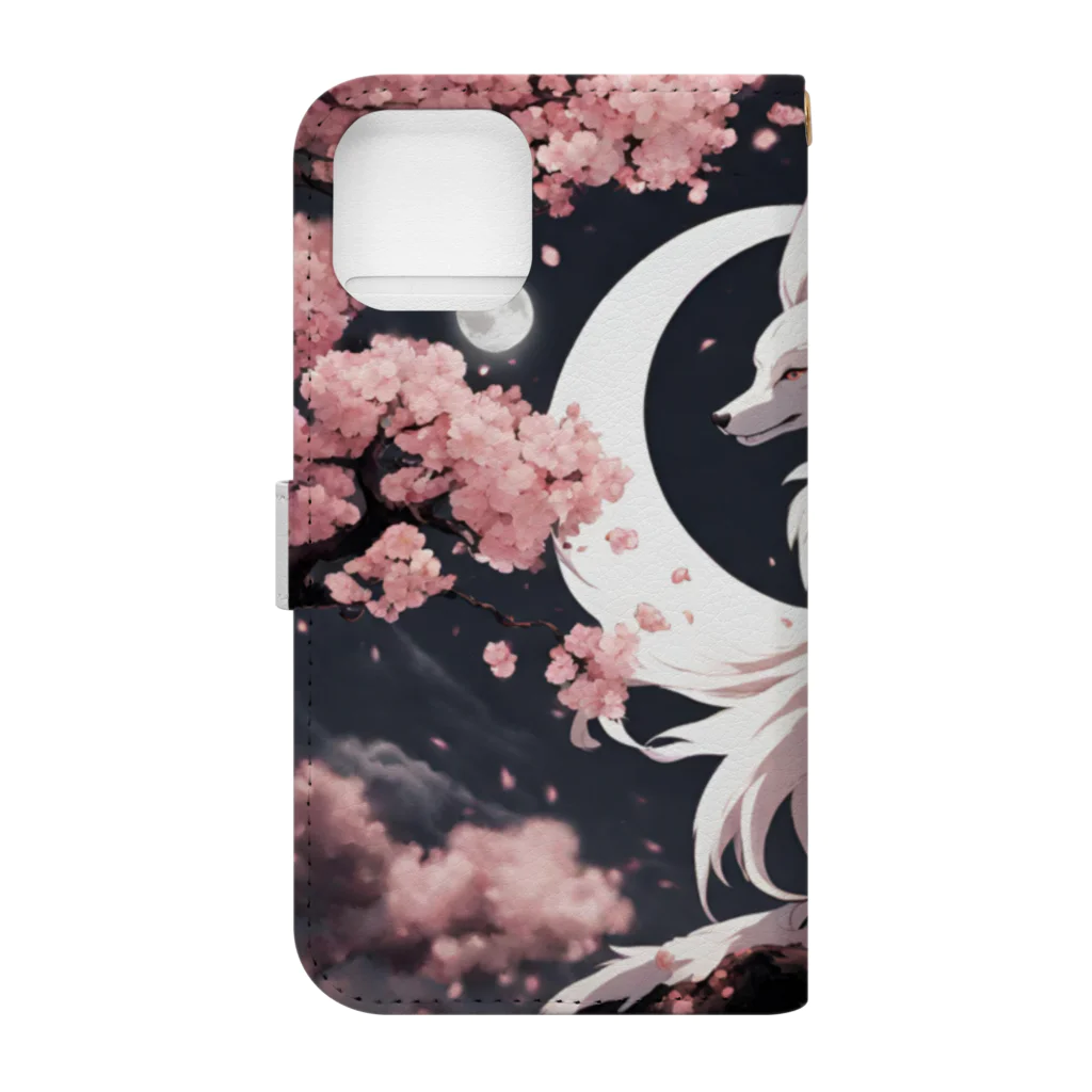 bigbamboofamilyの夜桜　白狐 Book-Style Smartphone Case :back