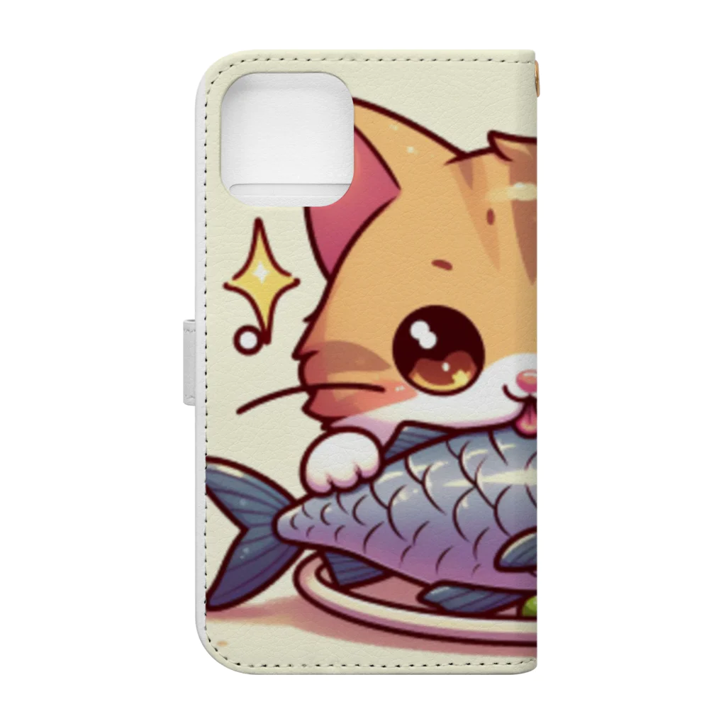 zuuu-の魚を前にドヤ顔にゃんこ☆ Book-Style Smartphone Case :back