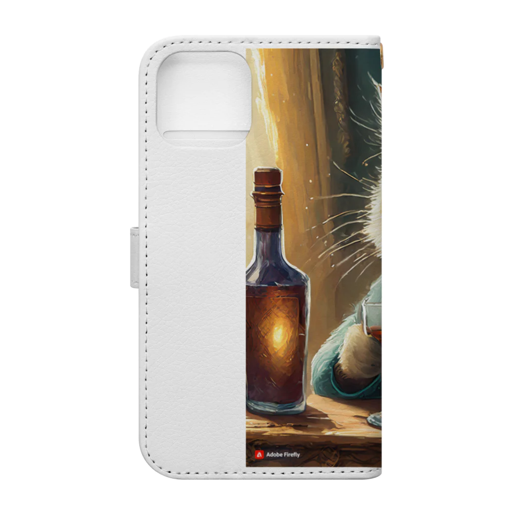 飲酒ちゃんの酒が好きな猫（社長） Book-Style Smartphone Case :back