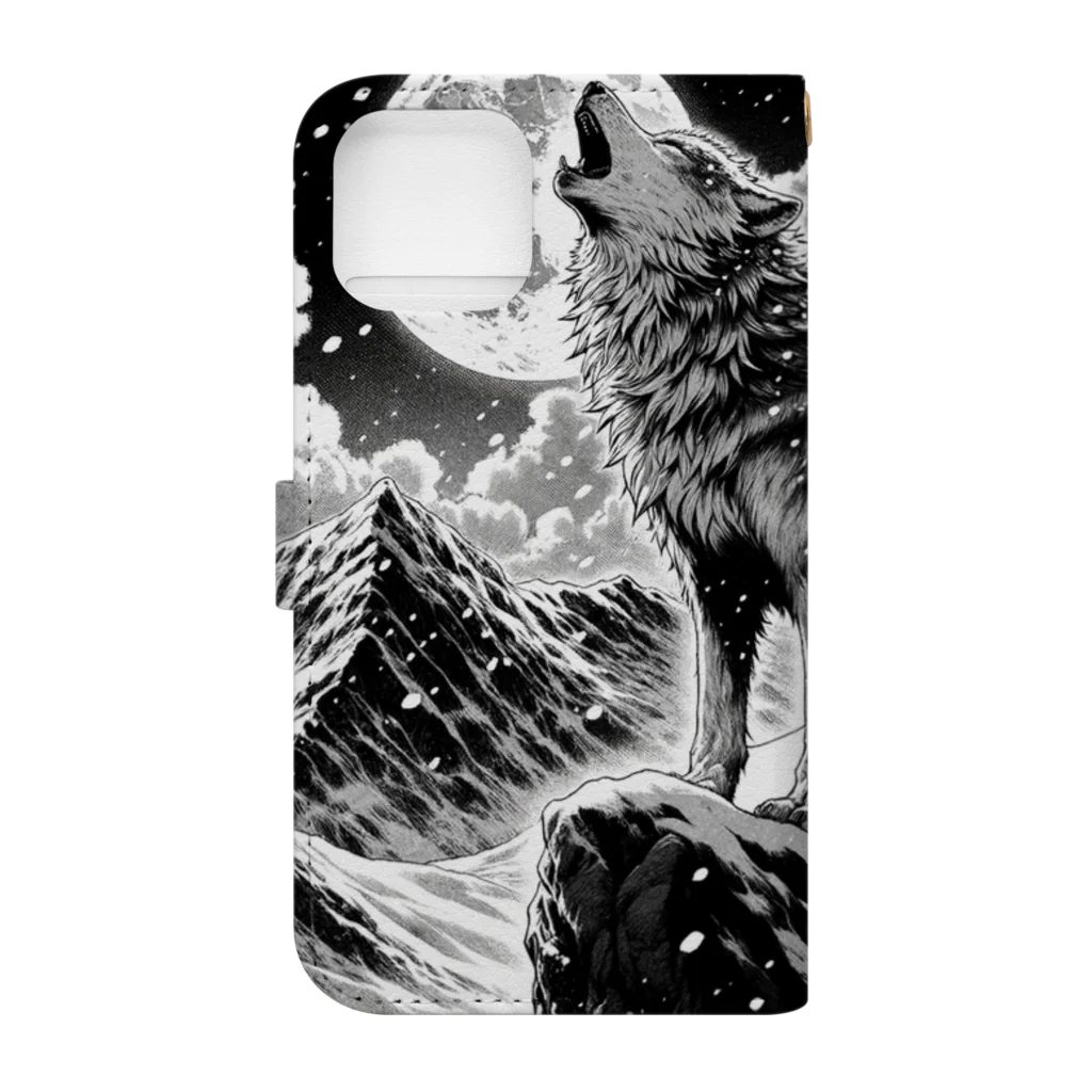 ziru_ziruの山頂で遠吠えする狼 Book-Style Smartphone Case :back