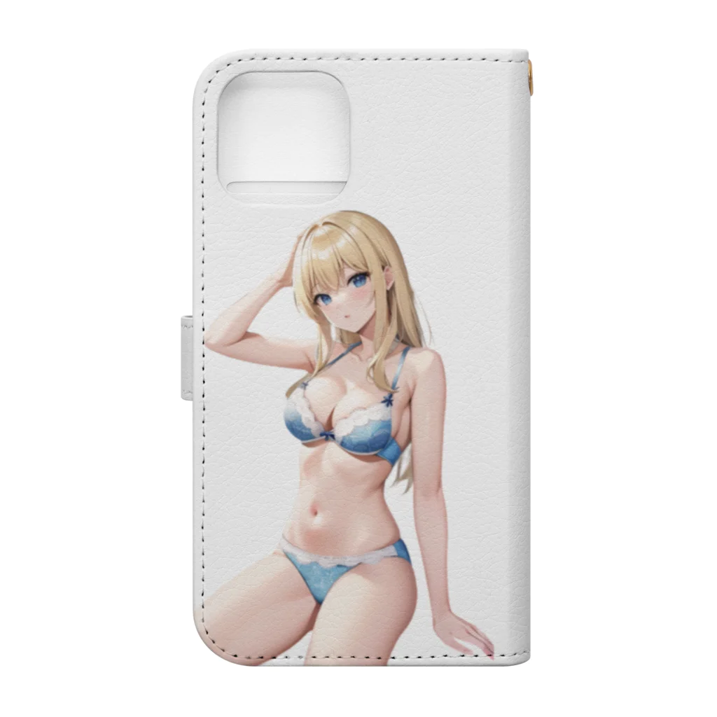 AIオリジナルイラスト　美女男子の金髪の彼女が下着姿で魅了する Book-Style Smartphone Case :back