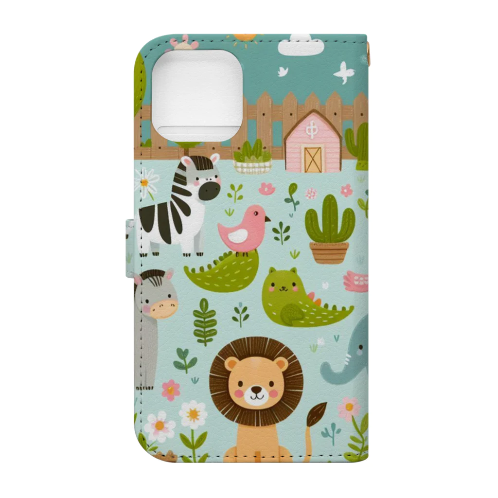 ニューライフマサラショップのワクワク動物園の愉快な仲間たち♪ Book-Style Smartphone Case :back