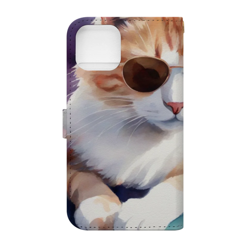 ryusky_333のサングラス姿の猫がヨガポーズでリラックス！ Book-Style Smartphone Case :back