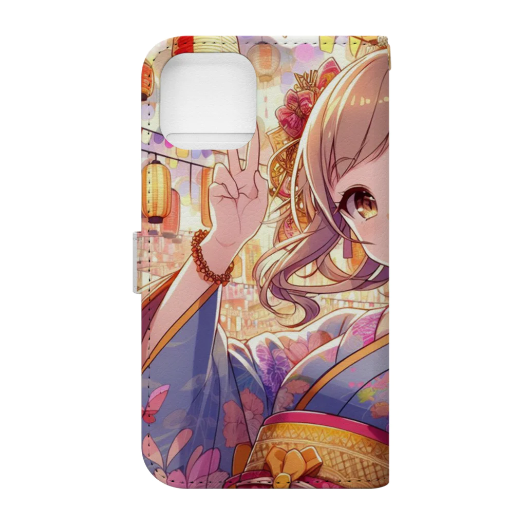 推しの美少女とアイドルのお祭りを楽しむ浴衣美少女 Book-Style Smartphone Case :back