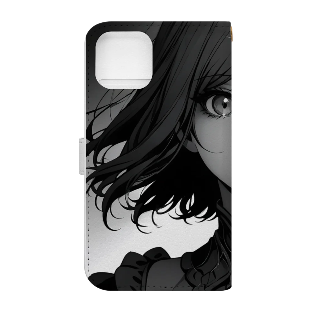 Relaxing Beatsのモノクロ美少女 Book-Style Smartphone Case :back