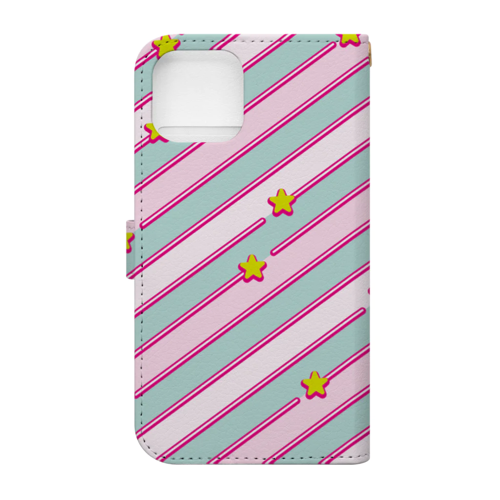 Ribbon-Heartの80年代風スター＆ストライプ柄アイテム Book-Style Smartphone Case :back