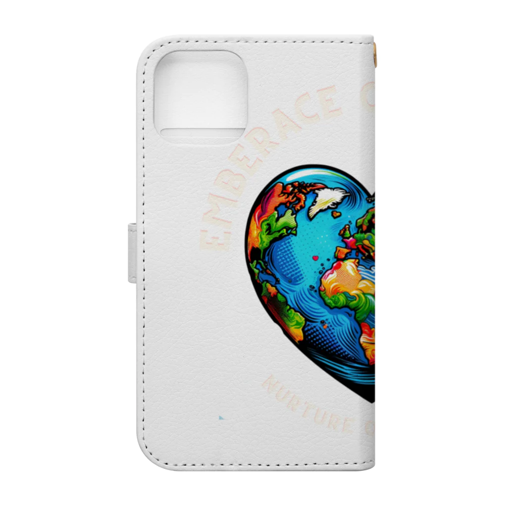 KULIEITAの地球の日　Earth day 地球　ハート　ブルー Book-Style Smartphone Case :back