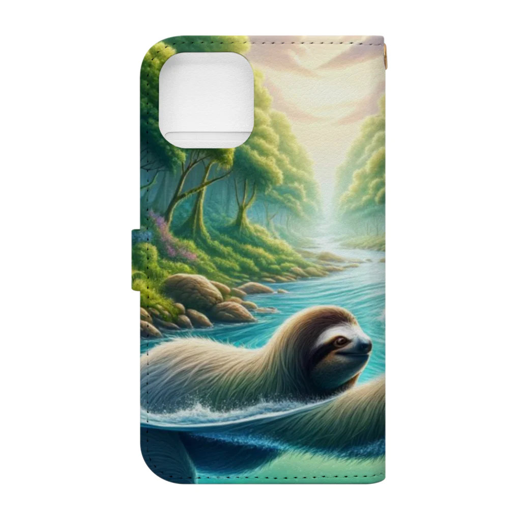 k.a.u.j.7の時間の流れを象徴する川の中でゆったりと泳ぐ、ナマケモノの姿🌿 Book-Style Smartphone Case :back