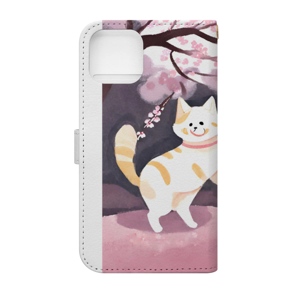 Shironekokuuの桜で遊ぶ犬と猫 Book-Style Smartphone Case :back