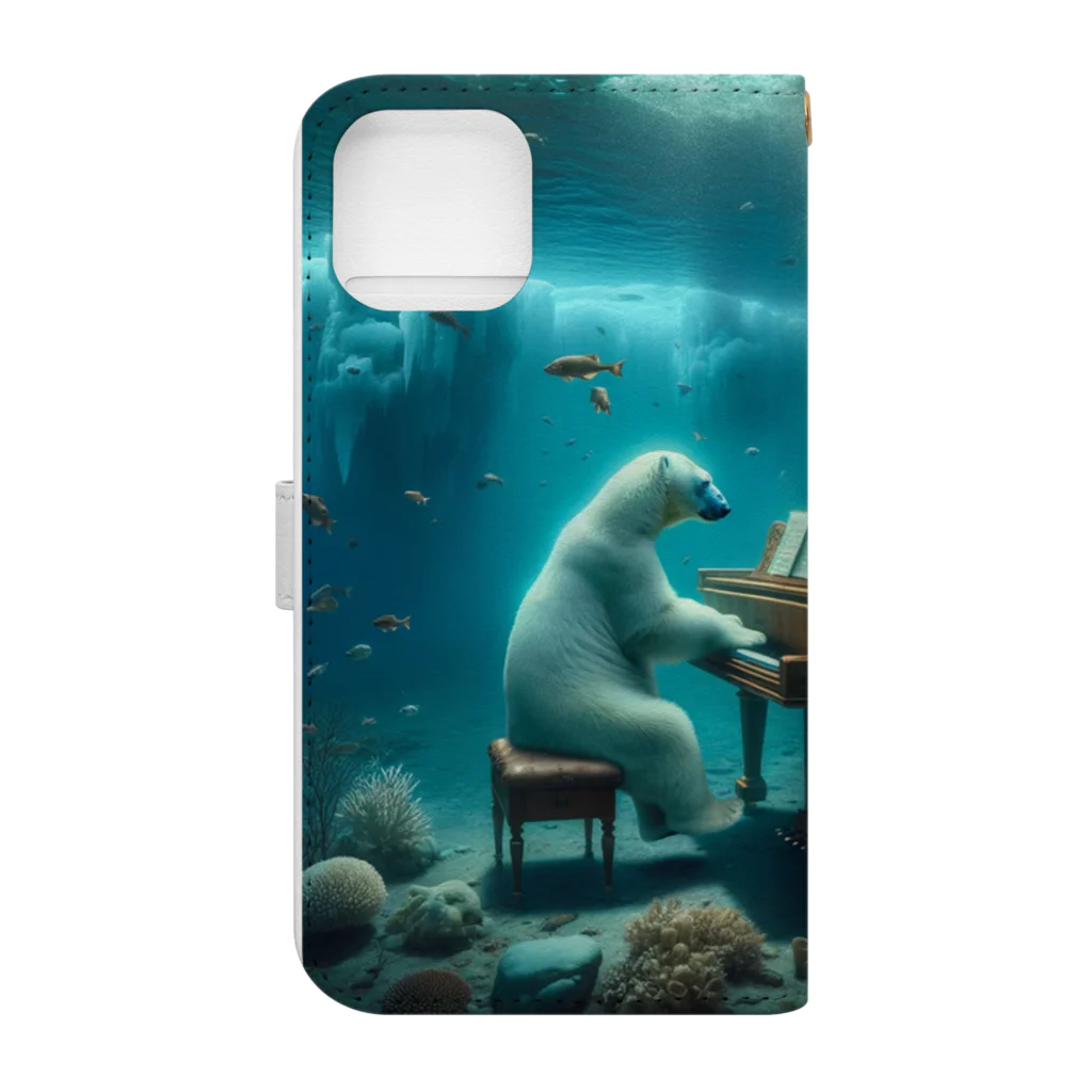 MYoshiの海中でピアノを弾く白熊 Book-Style Smartphone Case :back