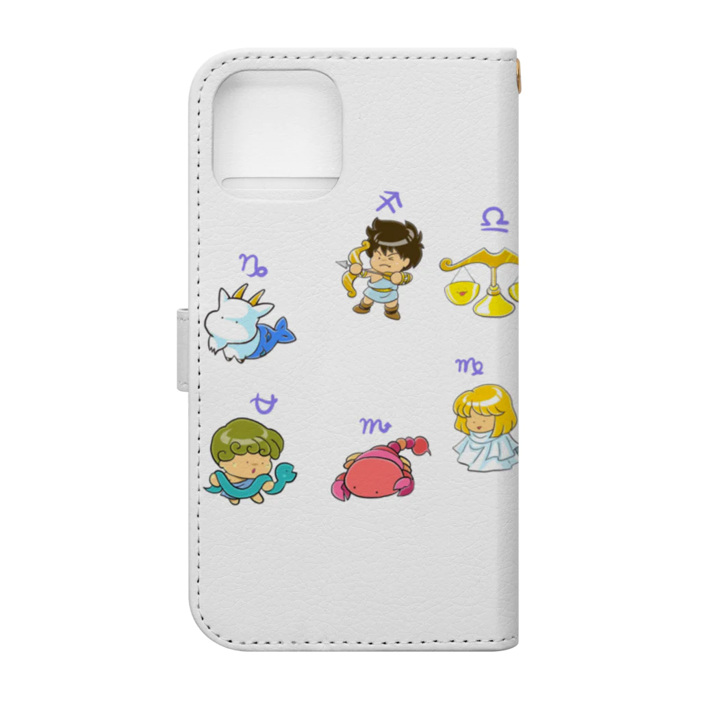 もふもふ堂のギリシャ神話好きへ！、かわいい１２（１３）星座のデザイン Book-Style Smartphone Case :back