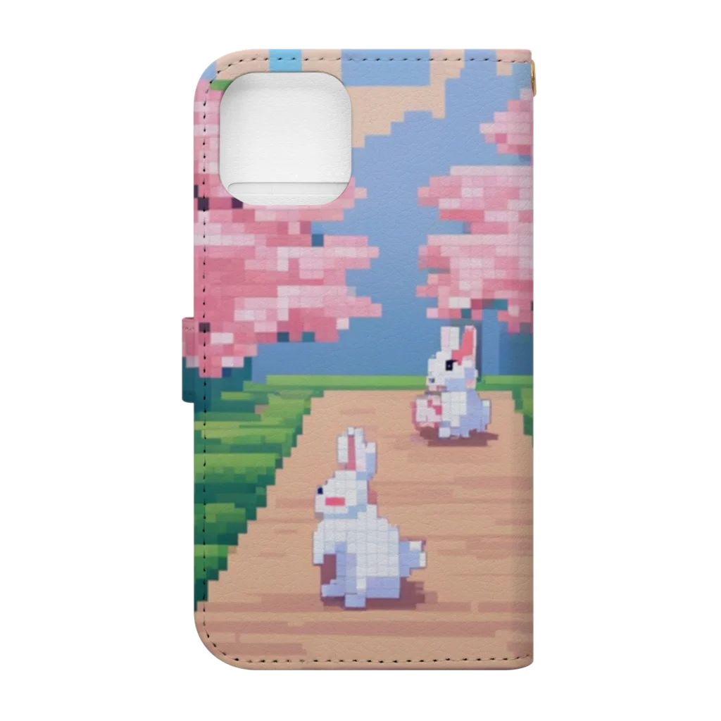 ruiruirのドット絵　子うさぎ　春のお散歩 Book-Style Smartphone Case :back