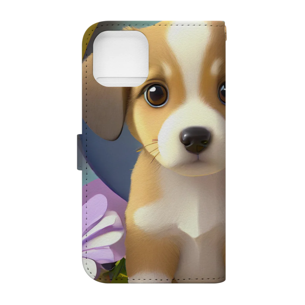 chan-takehaniの陽気な子犬と春の花々 Book-Style Smartphone Case :back