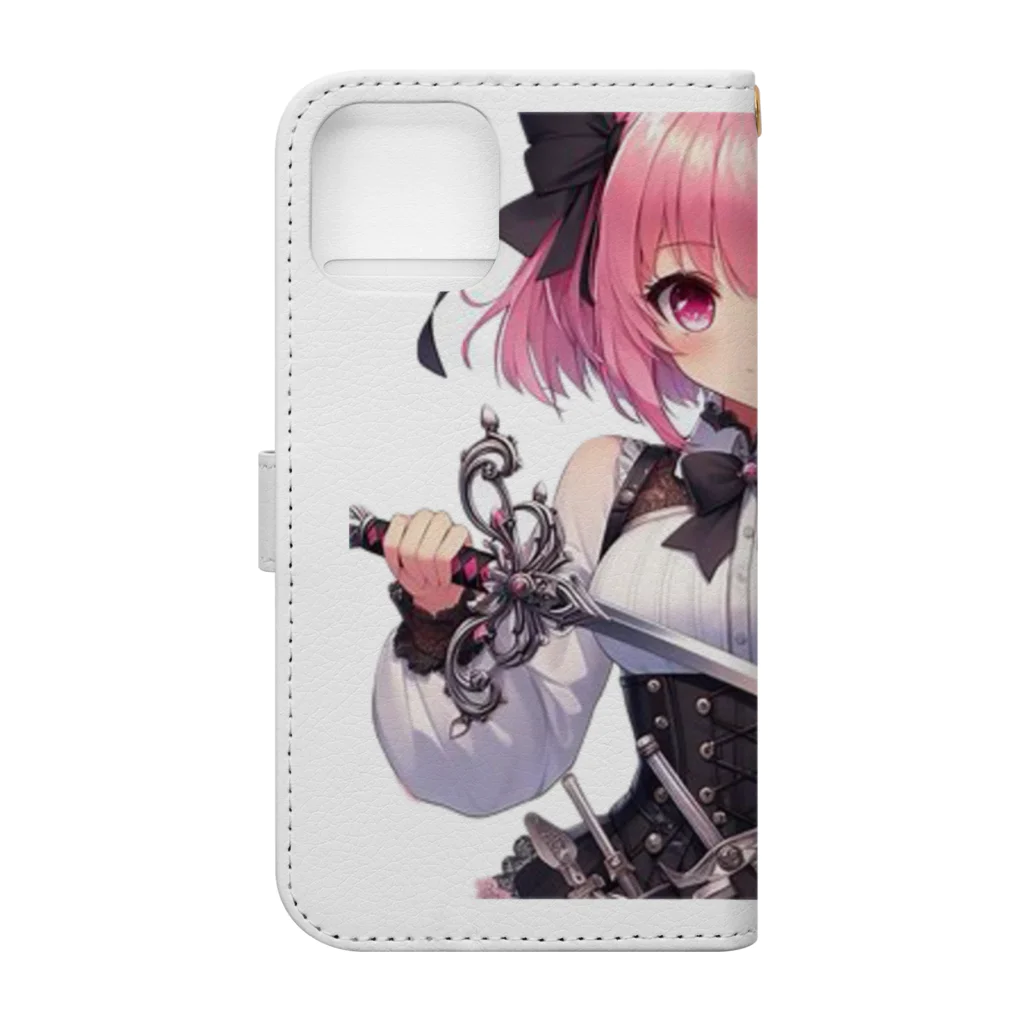 「ワンダーワールド」のピンクのキュートな髪を持つ女性剣士🗡️ Book-Style Smartphone Case :back