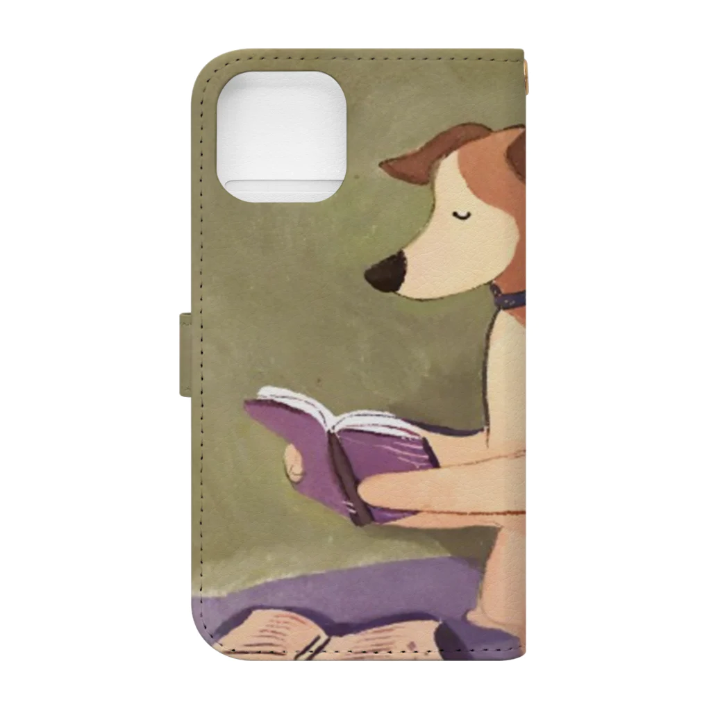 人間界で生きるわんこ | 犬イラストの本を読むわんこ（AIイラスト） Book-Style Smartphone Case :back