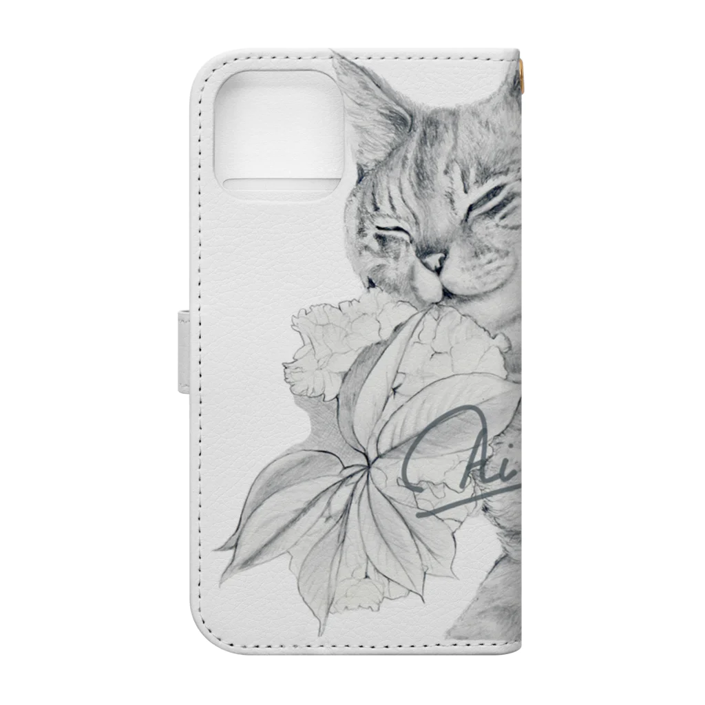 猫と犬のうちの子アート|Kobayashi Aiの桜ねこ|cherry blossom cat Book-Style Smartphone Case :back