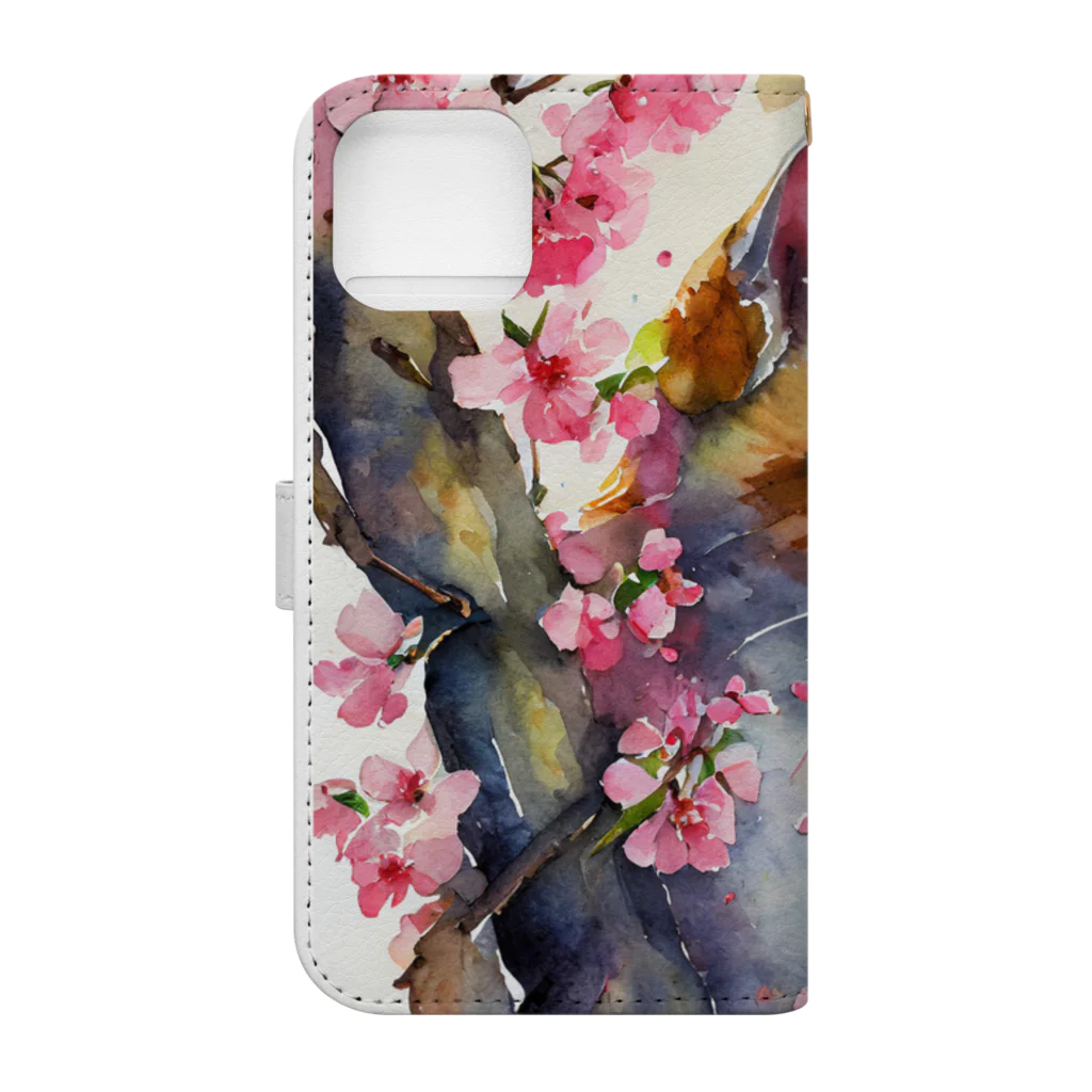 nerucotoの桜と猫 Book-Style Smartphone Case :back