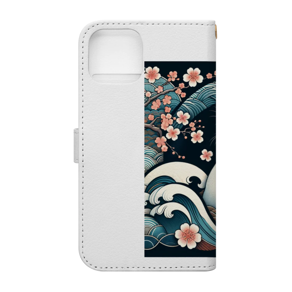 EMAKIの和紋様 x 猫　鯉と桜と波 Book-Style Smartphone Case :back