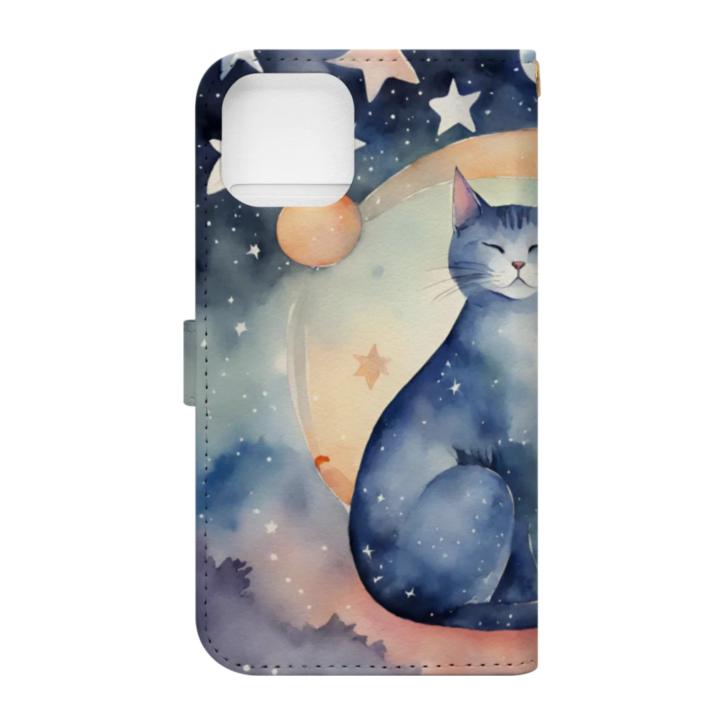 星降る夜にの眠り猫 Book-Style Smartphone Case :back