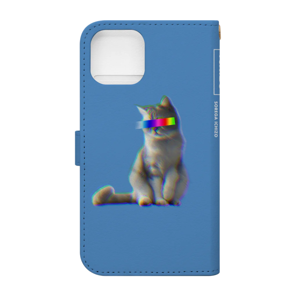 猫ICHIZO公式グッズのレインボー目線猫(ブルー) Book-Style Smartphone Case :back