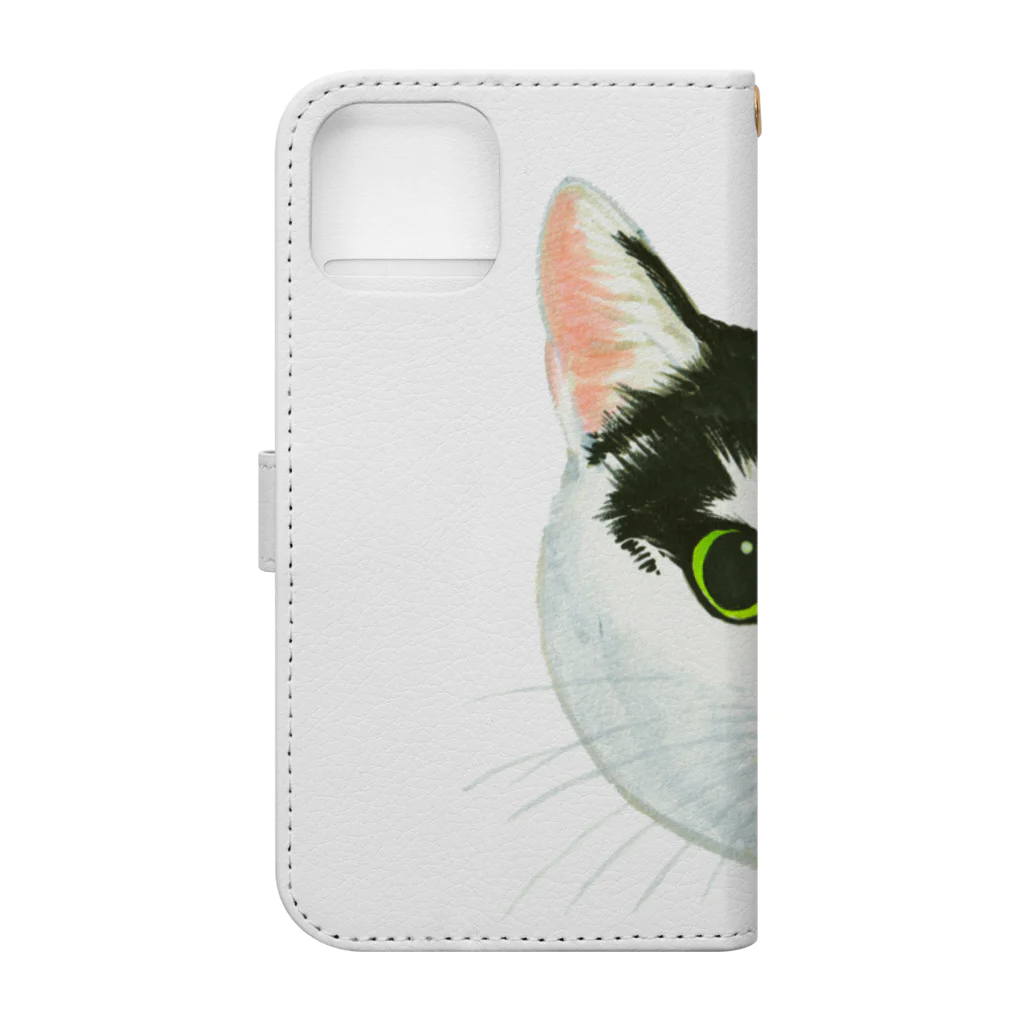 segasworksのねこさんのお顔（白黒ねこ） Book-Style Smartphone Case :back