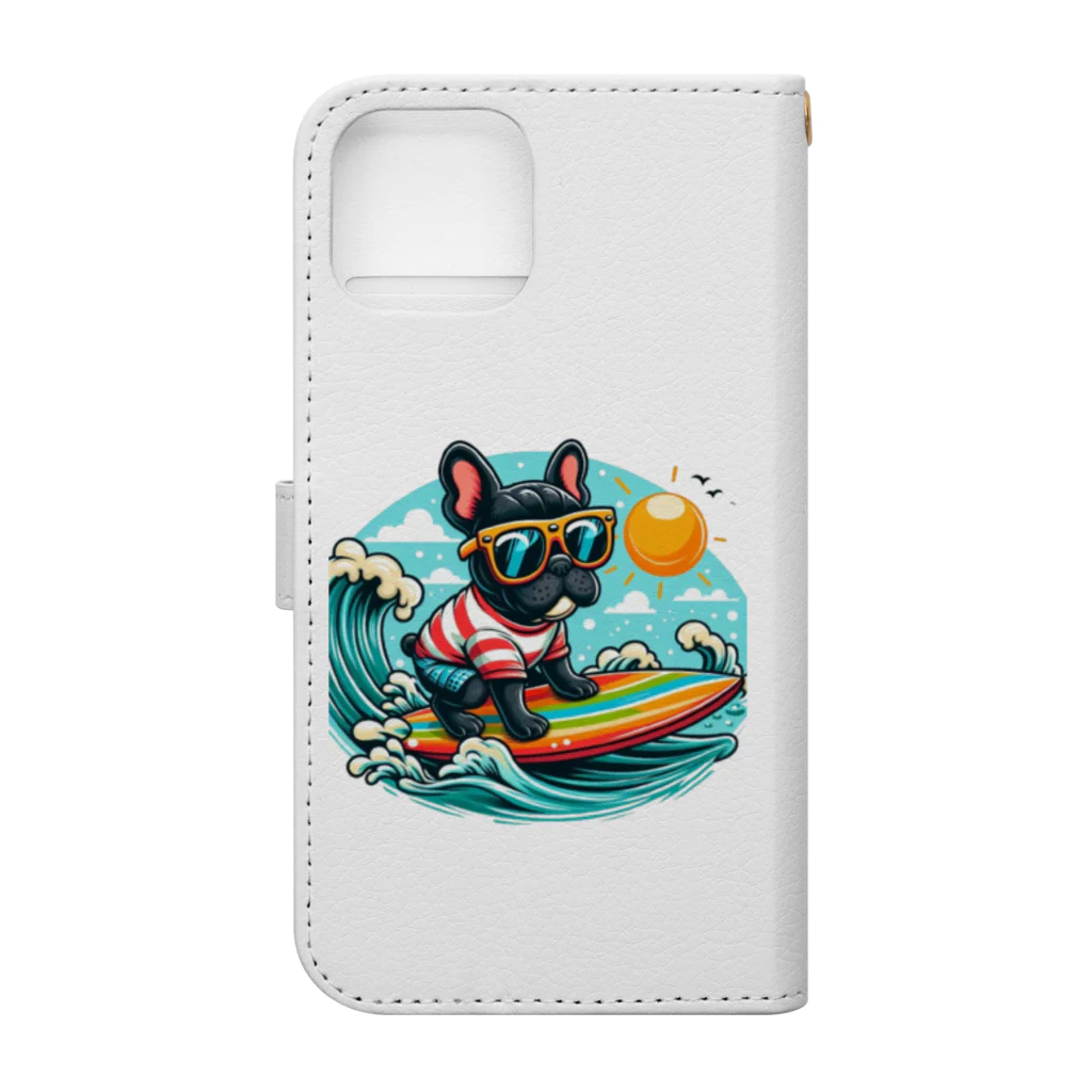 Surfing Dogの波乗りフレンチブルドッグ Book-Style Smartphone Case :back