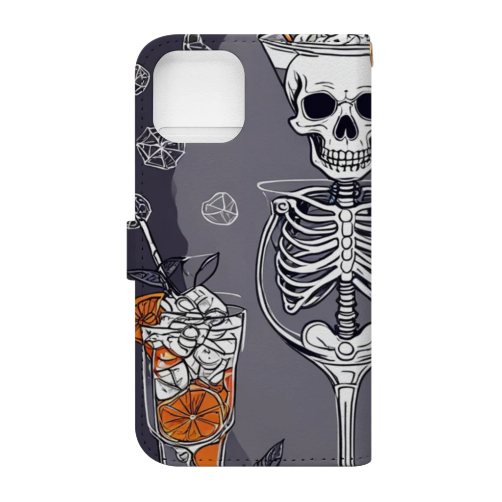 Skeletonのユニークなスケルトンアートがおしゃれに輝く！ Book-Style Smartphone Case :back