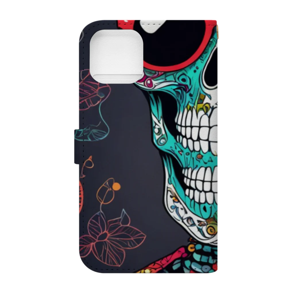 Skeletonのダイナミックなガイコツアート！ Book-Style Smartphone Case :back