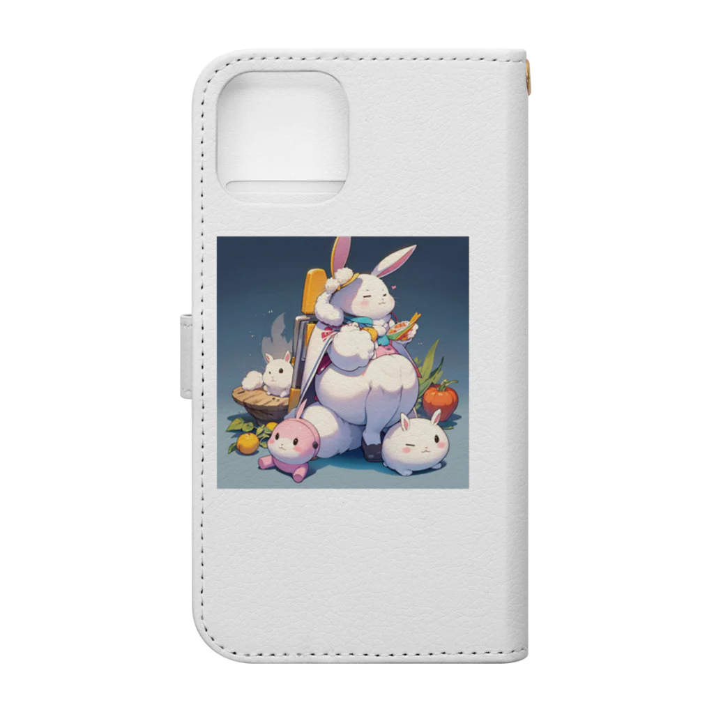 ピンクリボンのぽっちゃりウサギ Book-Style Smartphone Case :back