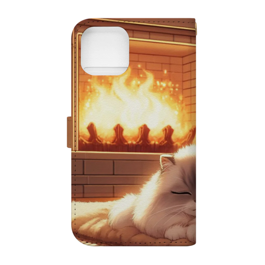 statham2865の暖炉猫 Book-Style Smartphone Case :back