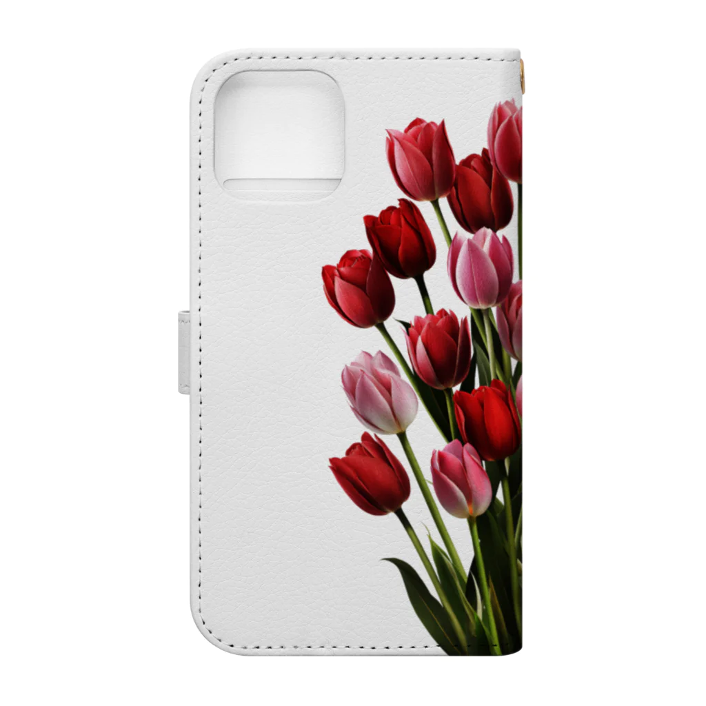 24_Redpink  visual calendarのチューリップ 22 Tulips 手帳型スマホケースの裏面