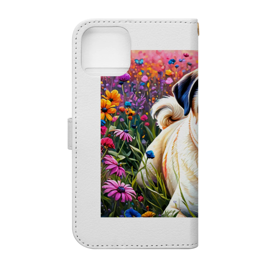 mito_happyの花畑とパグ Book-Style Smartphone Case :back